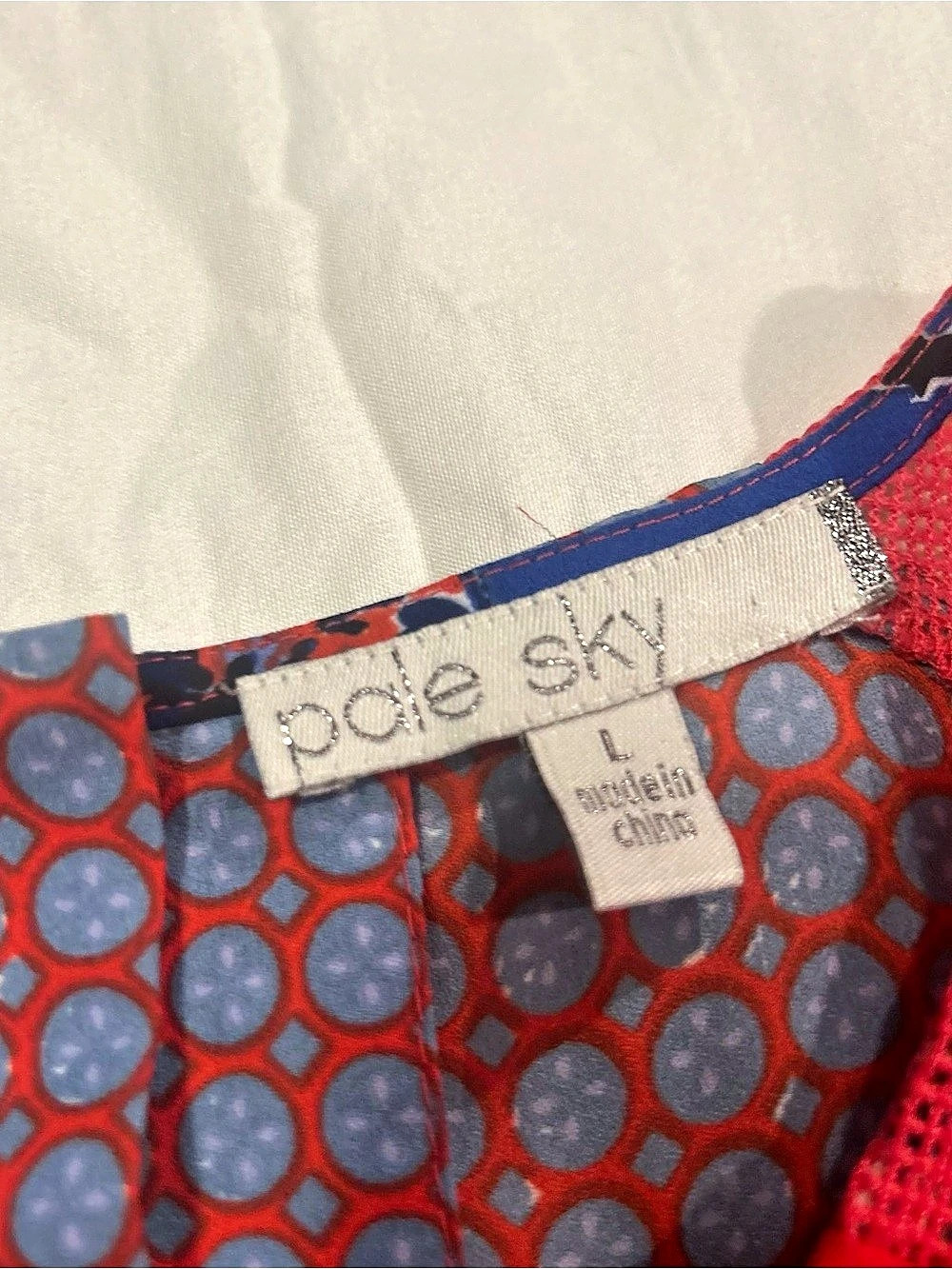 Pale Sky Women’s Large Sleeveless Boho Print Lace Tunic Top Red Blue - Picture 3 of 4